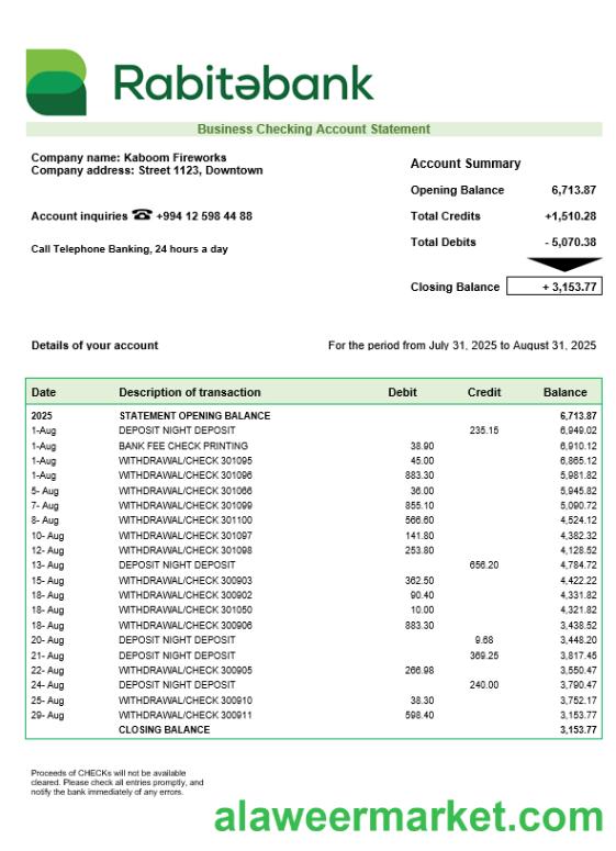 Rabitabank business firm statement Word and PDF format